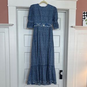 Madison Mathews Floral Blue Midi Dress XS
